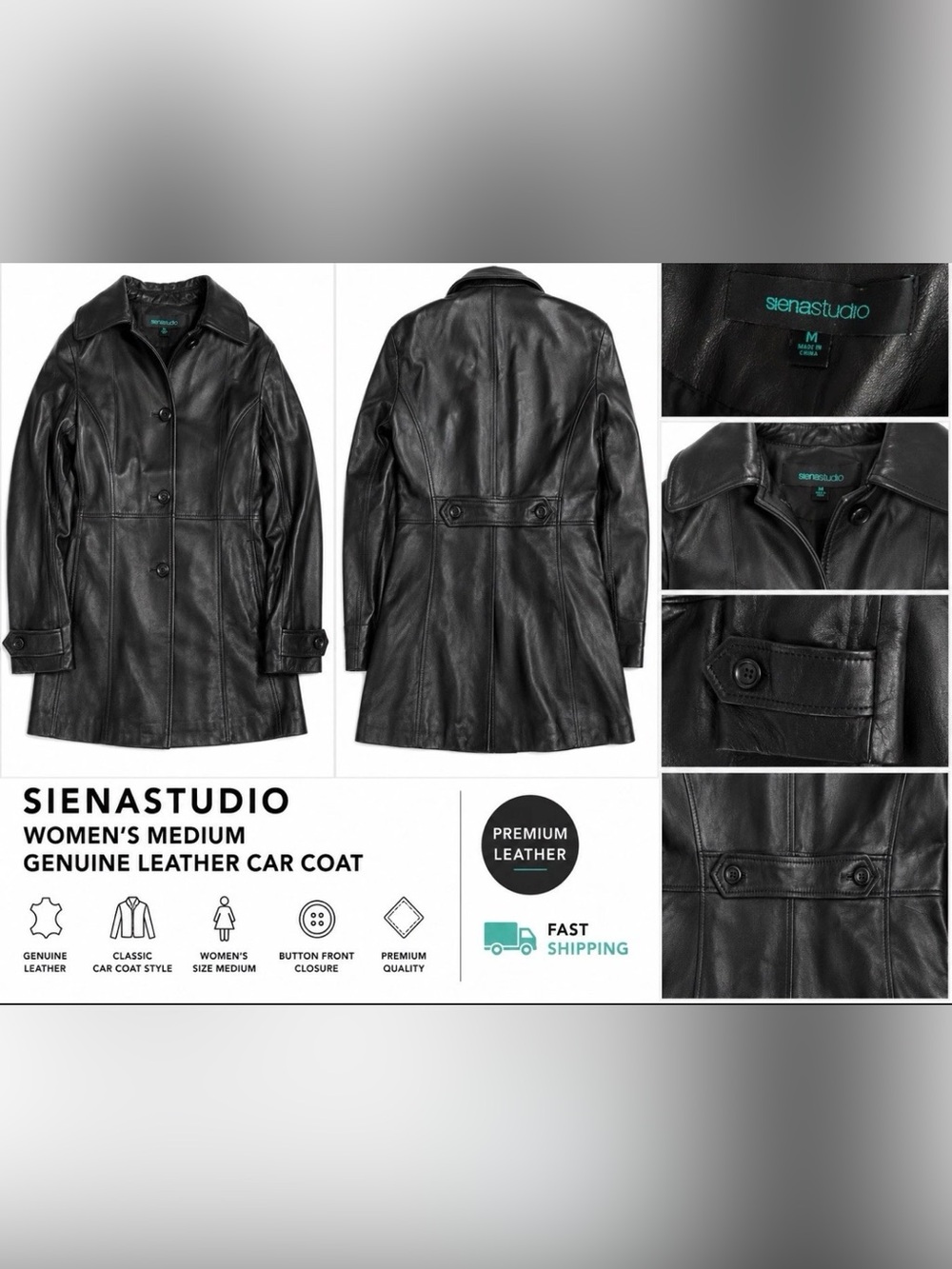 Siena Studio Black Leather Mid-Length Coat